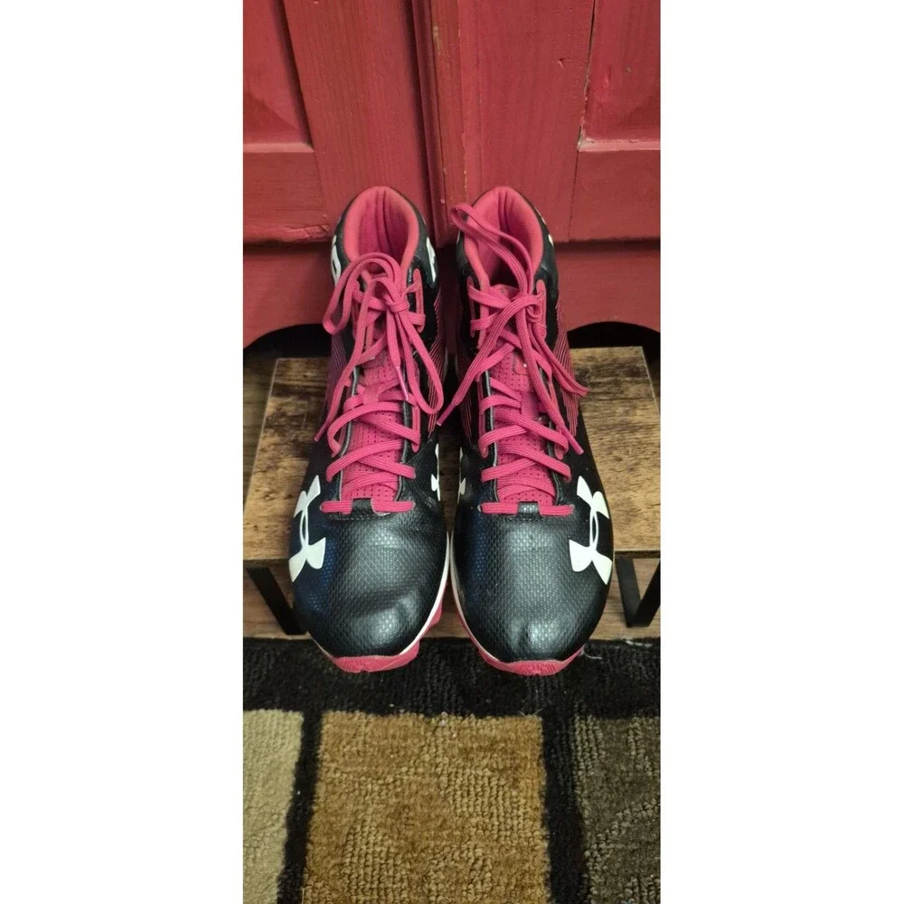 Under Armour Size 8.5 Hammer Mid RM Football Cleats 1289761-061 Black/Red EUC